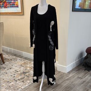 Carrie-Me Couture Palm Beach Black Evening Coat with tie, Matching Black Dress